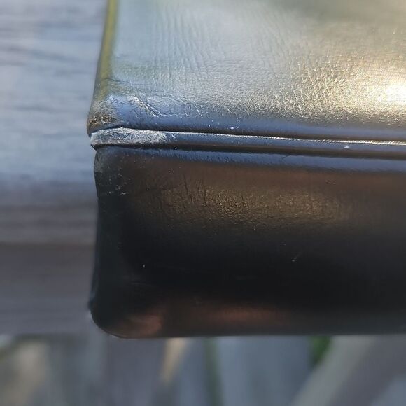 Vintage Black Structured Top Handle Handbag with Satin Interior - Picture 2 of 8